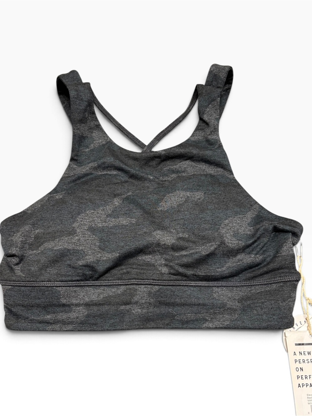 Vuori Women's High-Neck Strappy Sports Bra - Charcoal Camo